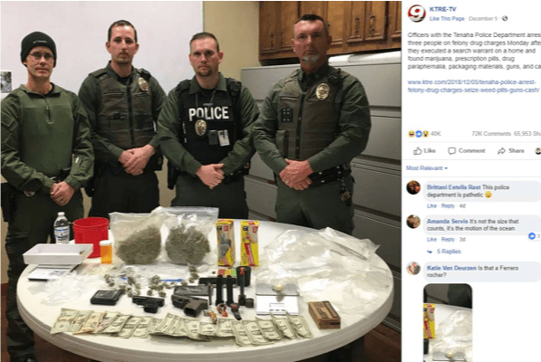 Tenaha Police Department officers in Texas gather around a recent drug bust